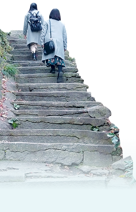 写真 階段を上る２人の女性